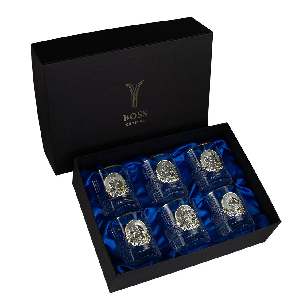 Набор для виски "Казаки" Boss Crystal,  6 бокалов, золото, серебро, хрусталь, фото 1