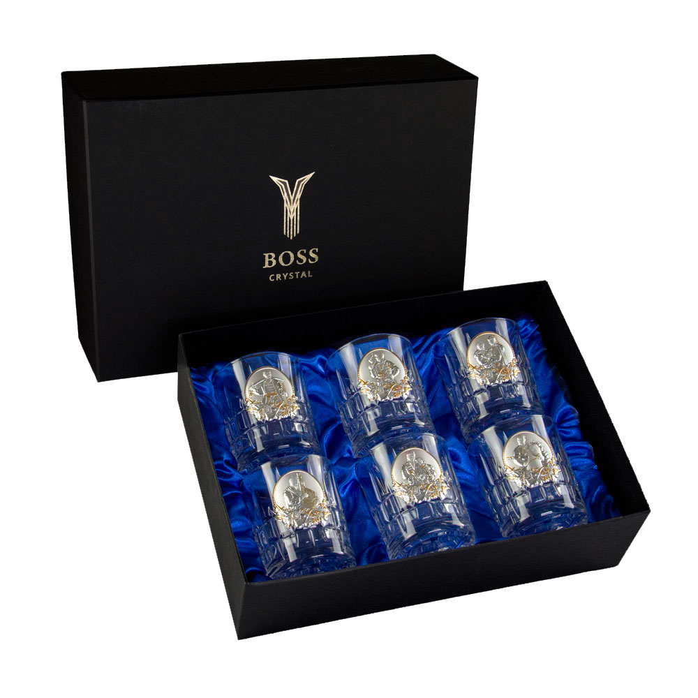 Набор для виски "Казаки" Boss Crystal,  6 бокалов, золото, серебро, хрусталь, фото 1